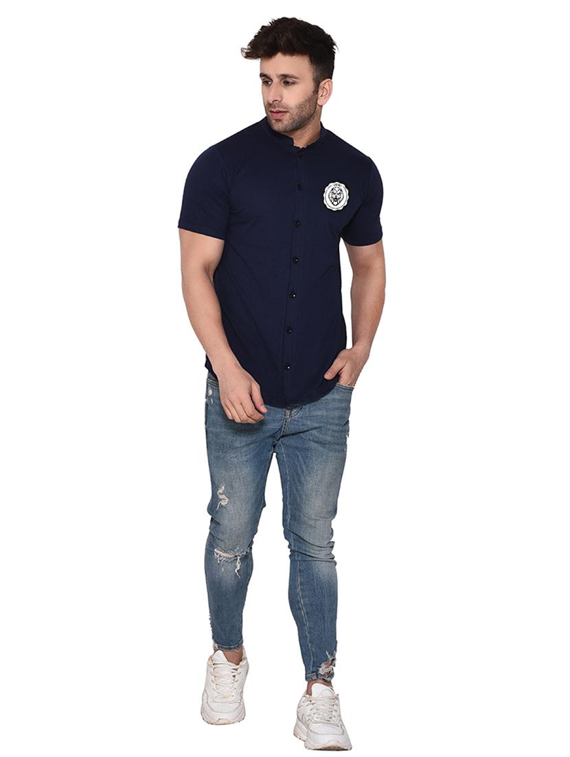 men mandarin neck placement printed casual shirt - 20840793 - Standard Image - 3
