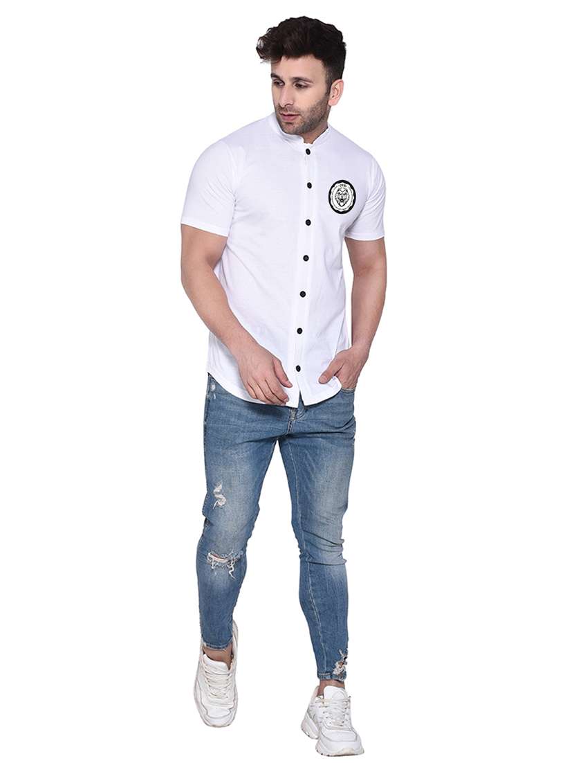 men mandarin neck placement printed casual shirt - 20840796 -  Standard Image - 3