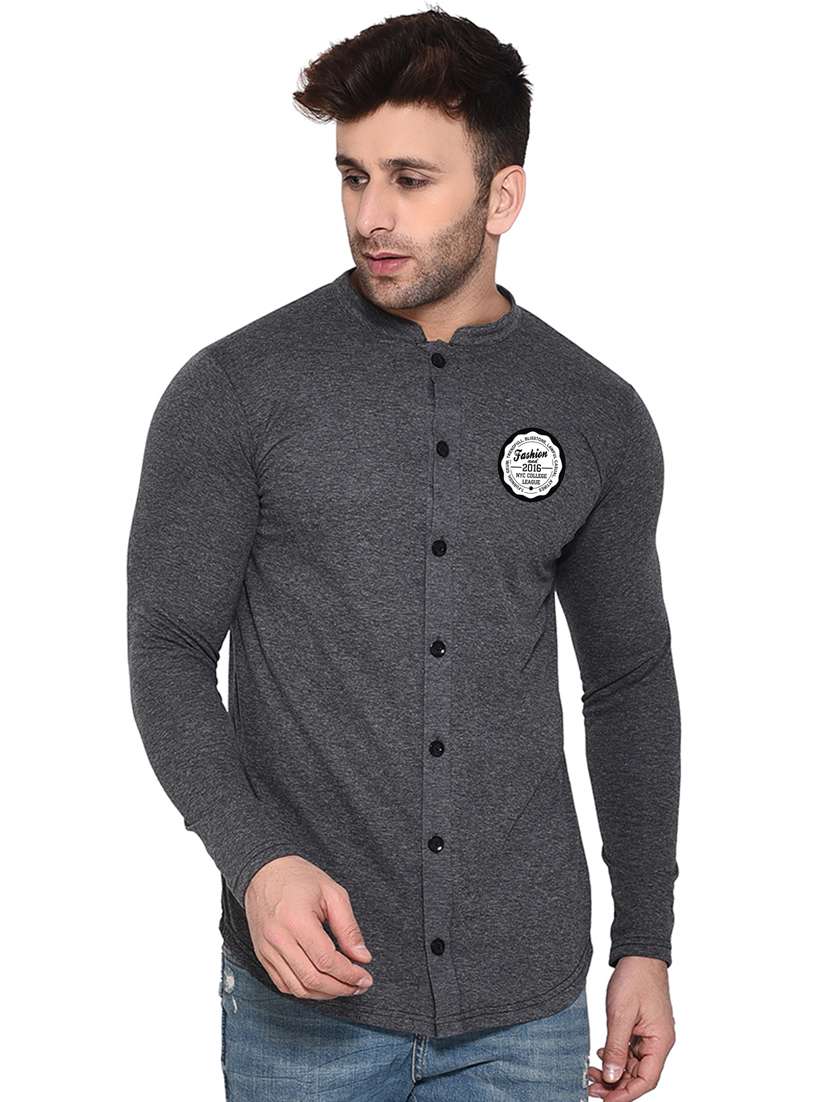 men mandarin neck placement printed casual shirt