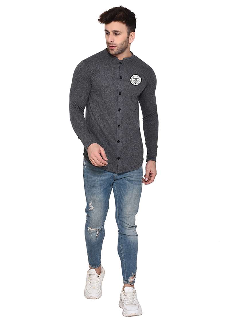 men mandarin neck placement printed casual shirt - 20840798 -  Standard Image - 3