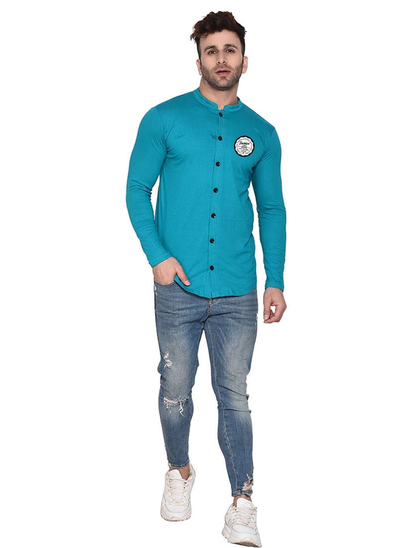 men mandarin neck placement printed casual shirt - 20840800 -  Standard Image - 3