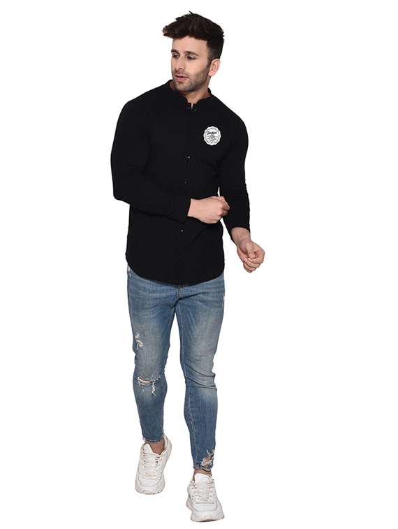 men mandarin neck placement printed casual shirt - 20840807 -  Standard Image - 3