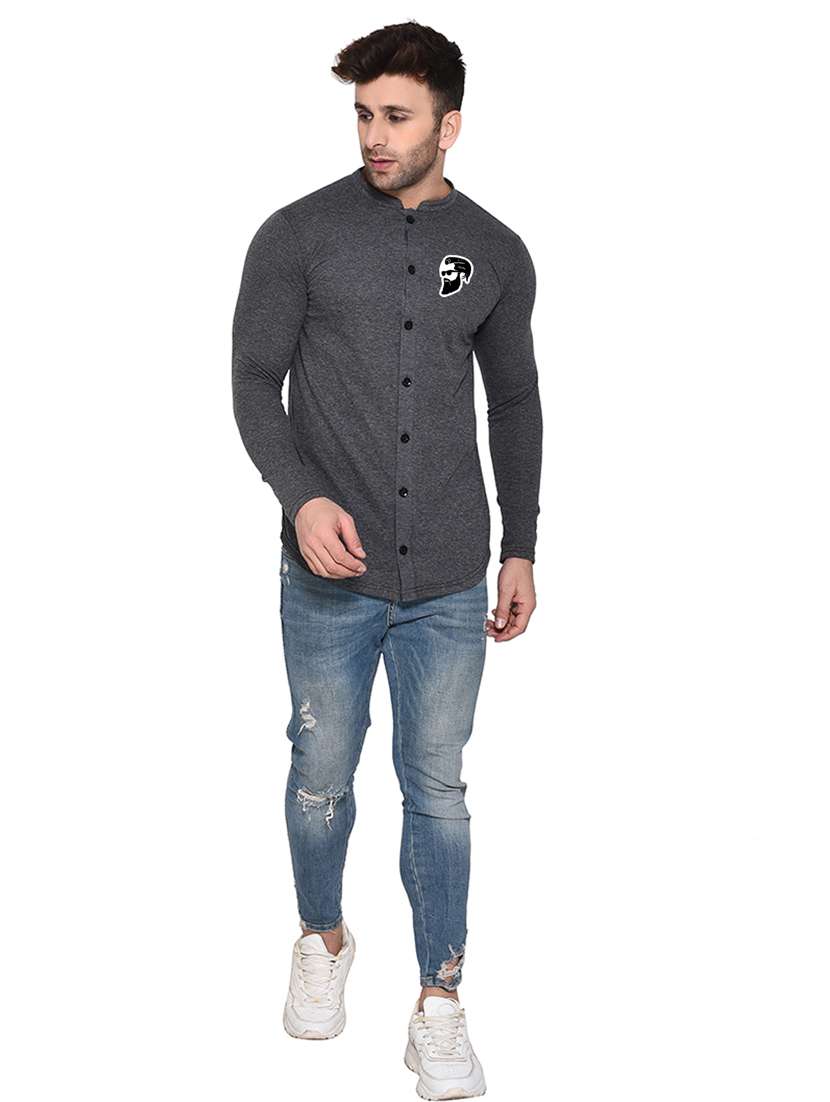 men mandarin neck placement printed casual shirt - 20840808 -  Standard Image - 3