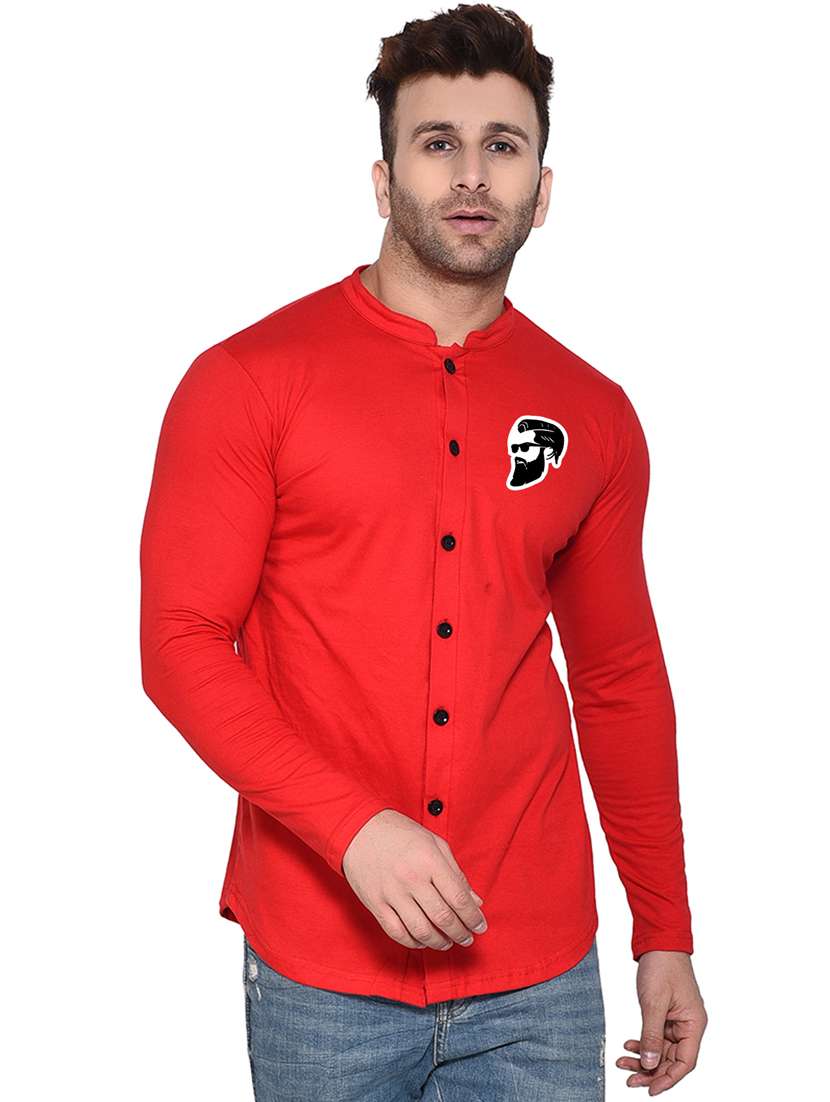 men mandarin neck placement printed casual shirt