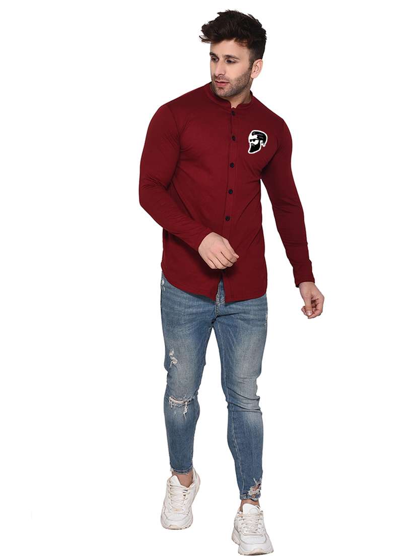 men mandarin neck placement printed casual shirt - 20840815 -  Standard Image - 3