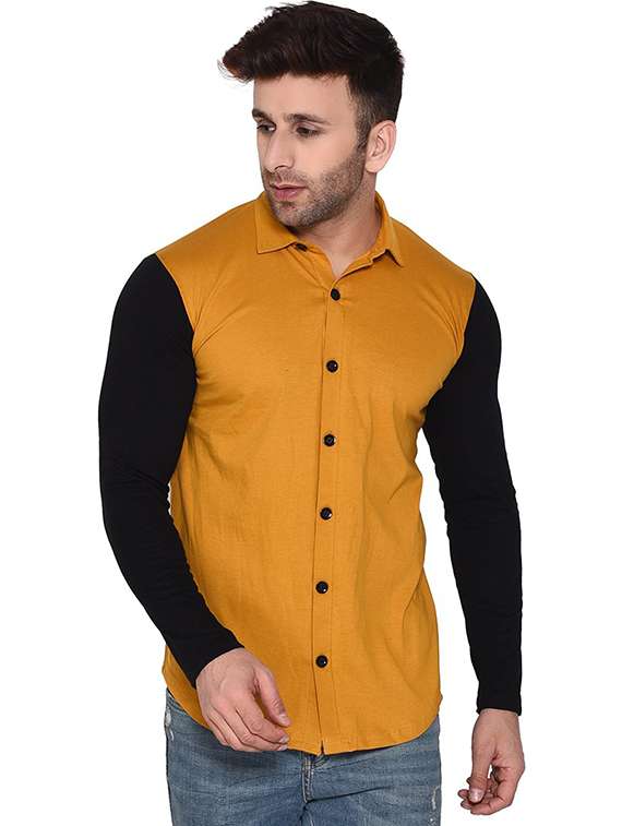 men collared color block casual shirt