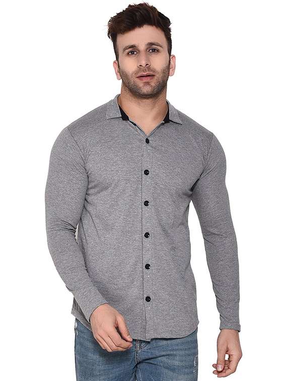 grey cotton blend casual shirt