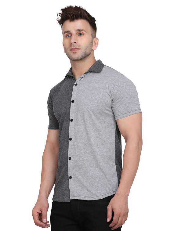 men collared color block casual shirt