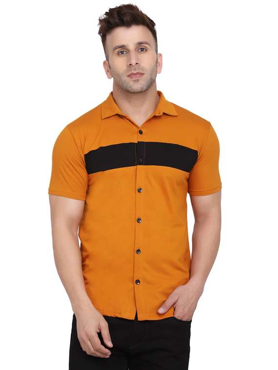 men collared color block casual shirt