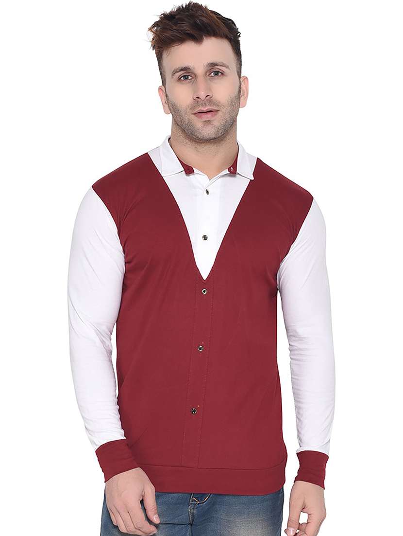 maroon cotton blend casual shirt