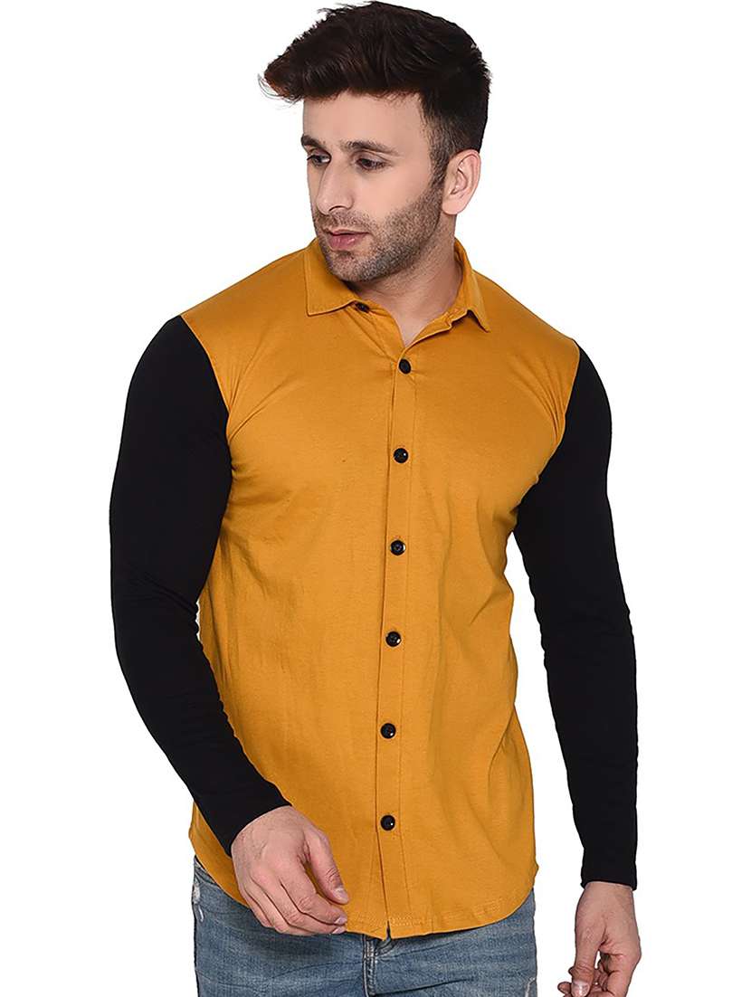 solid yellow & black detailed casual shirt