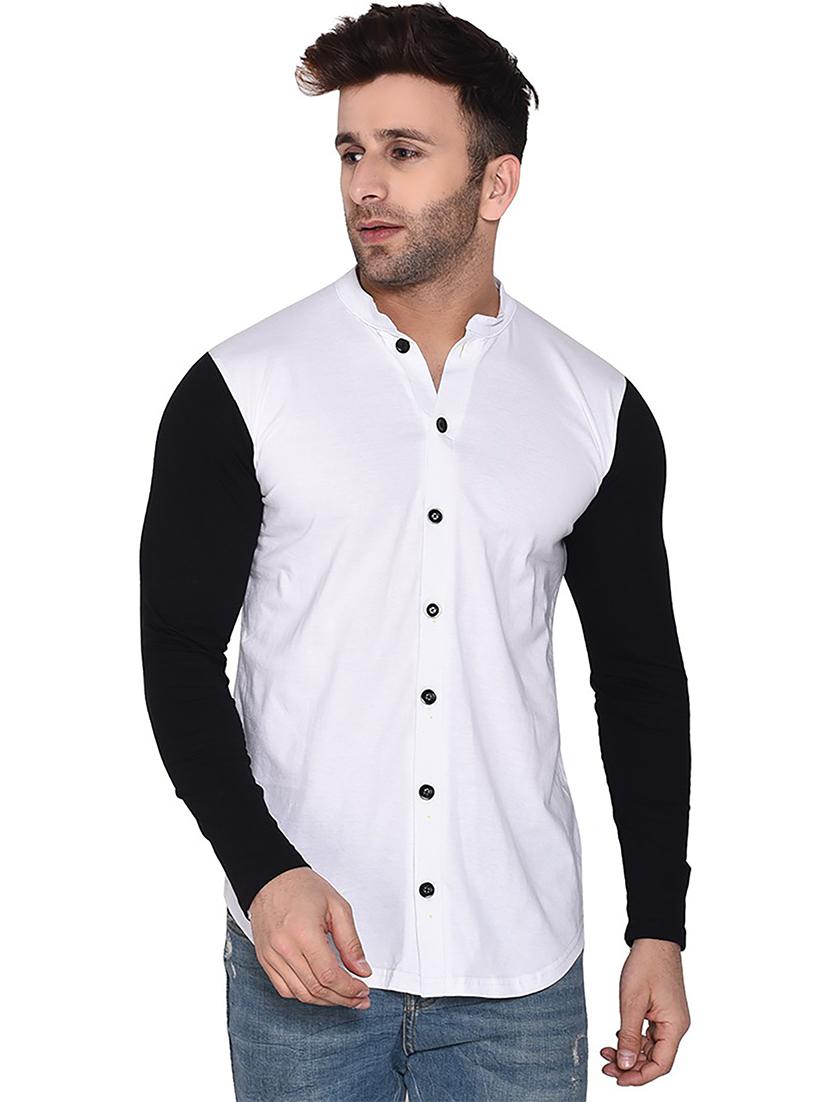 solid white & black detailed casual shirt - 20840986 - Zoom Image - 0