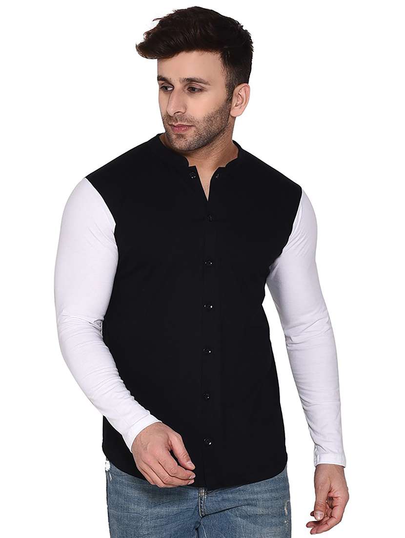 solid black & white detailed casual shirt