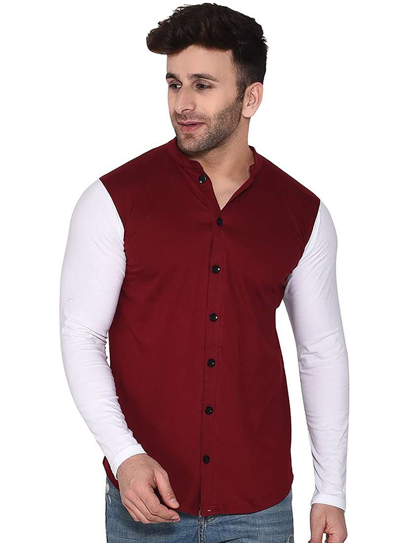 solid maroon & white detailed casual shirt