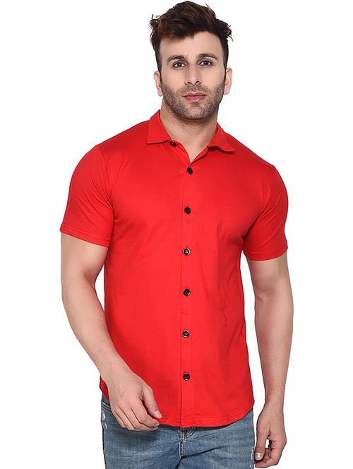 red cotton blend casual shirt - 20841008 - Standard Image - 0