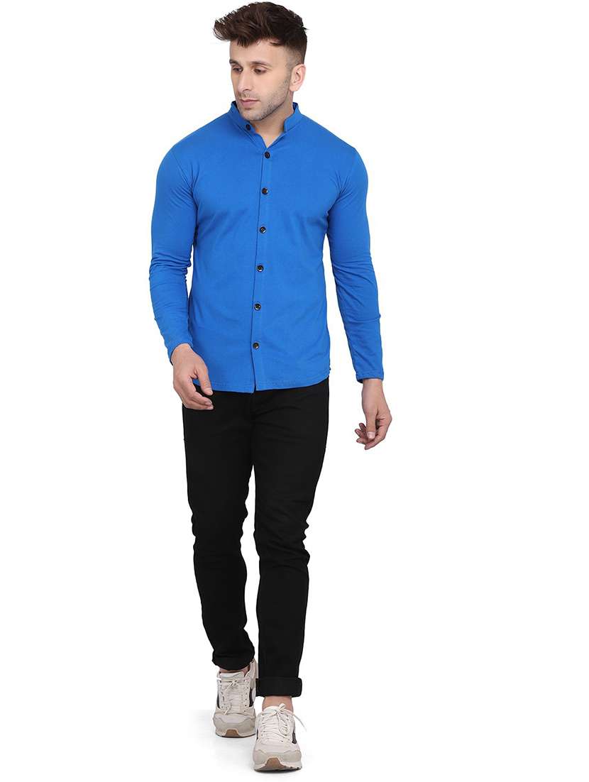 blue cotton blend casual shirt - 20841017 -  Standard Image - 3