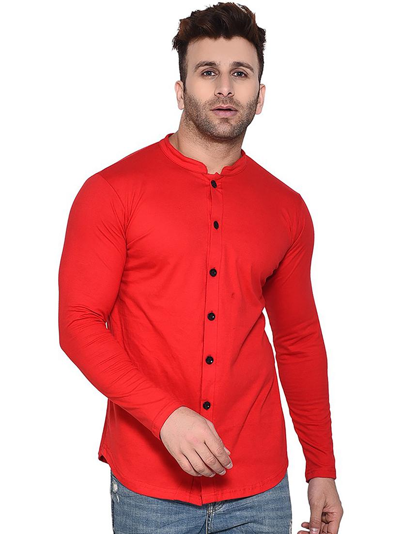 red cotton blend casual shirt - 20841023 - Zoom Image - 0