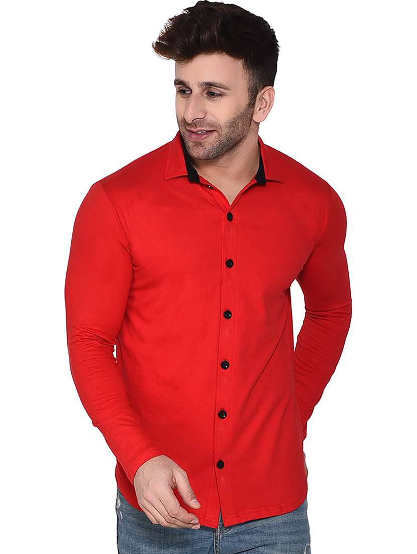 solid red cotton blend casual shirt