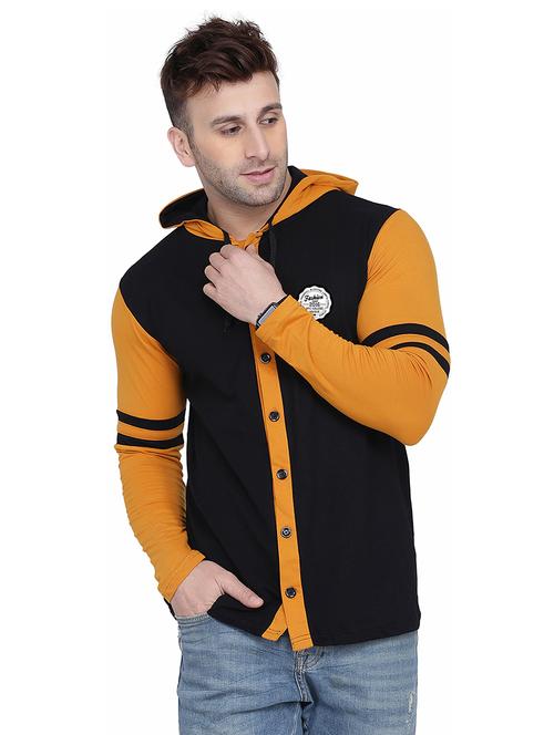 yellow coloublocked detailed hooded shirt - 20841039 - Standard Image - 0