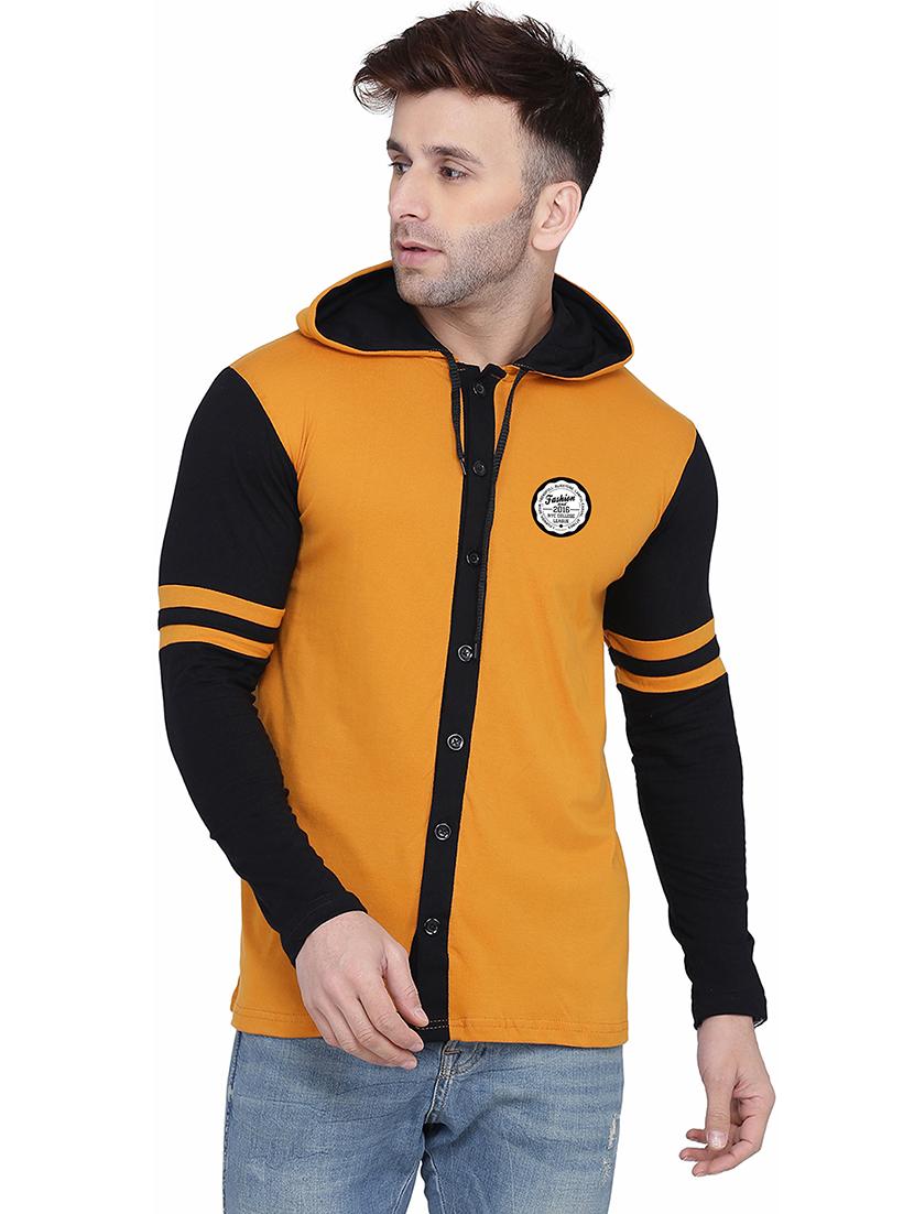yellow & black colourblocked hooded shirt - 20841042 - Zoom Image - 0