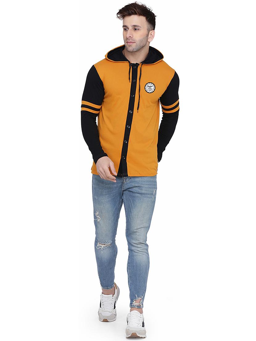 yellow & black colourblocked hooded shirt - 20841042 - Standard Image - 3