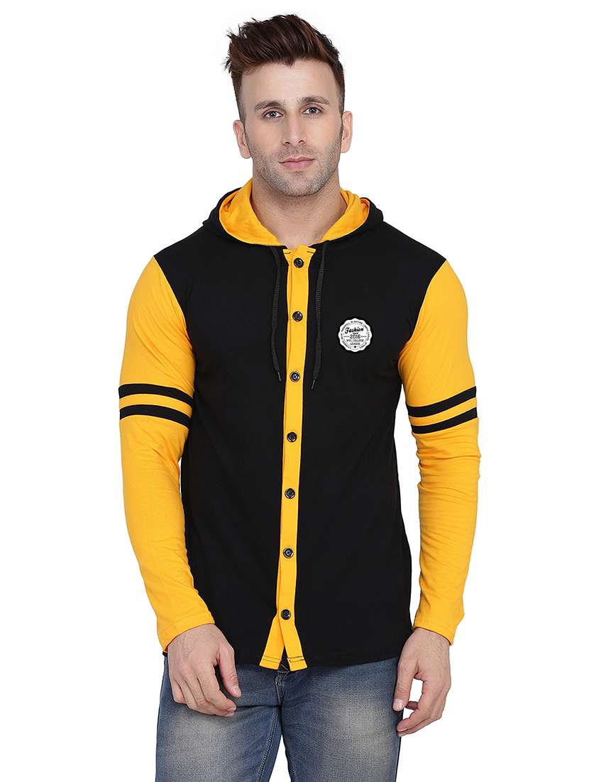 yellow cotton blend casual shirt