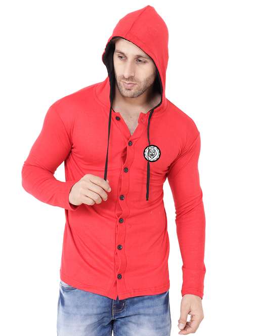 men slim fit long sleeve hooded shirt - 20841089 -  Standard Image - 0