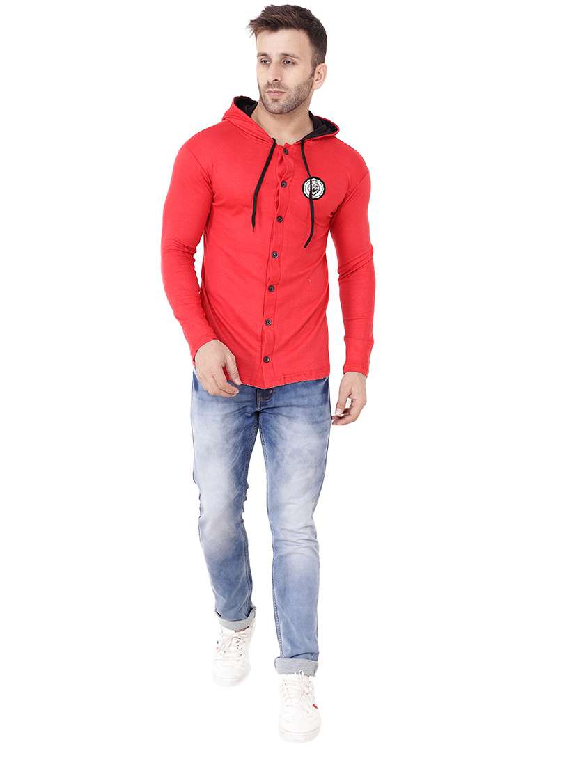 men slim fit long sleeve hooded shirt - 20841089 - Standard Image - 3