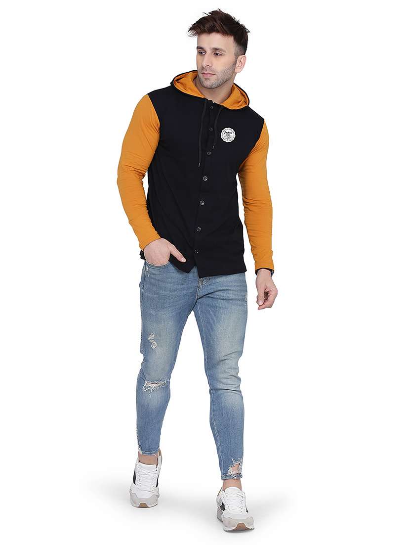 black & yellow colourblocked detailed hooded shirt - 20841099 -  Standard Image - 3