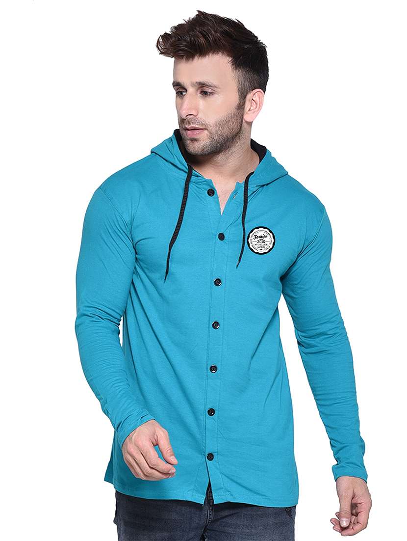 turquoise cotton blend casual shirt