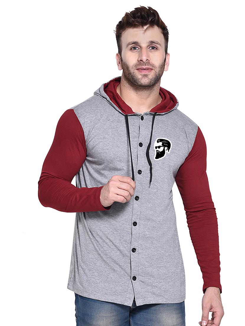 grey & maroon colourblocked hooded shirt - 20841117 - Zoom Image - 0