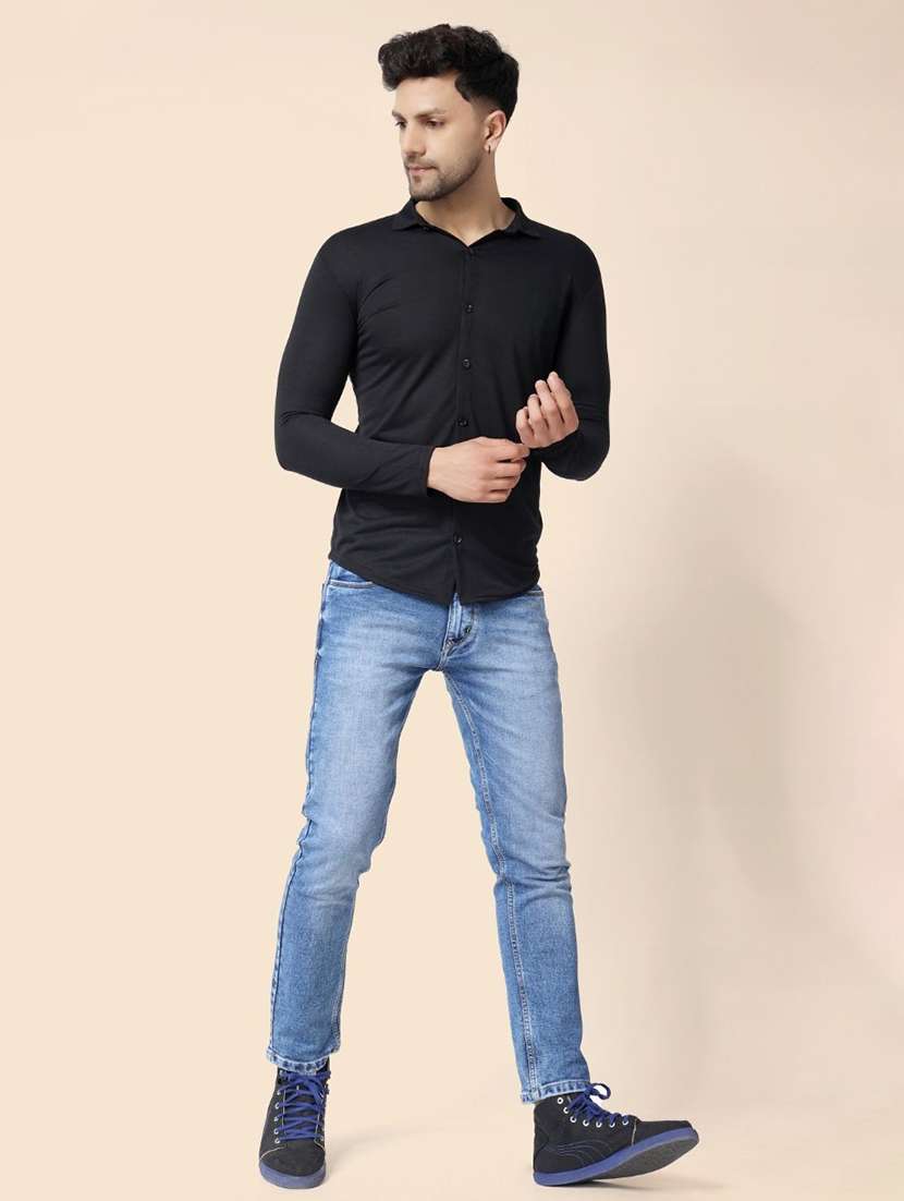 black cotton blend casual shirt - 20841141 -  Standard Image - 3