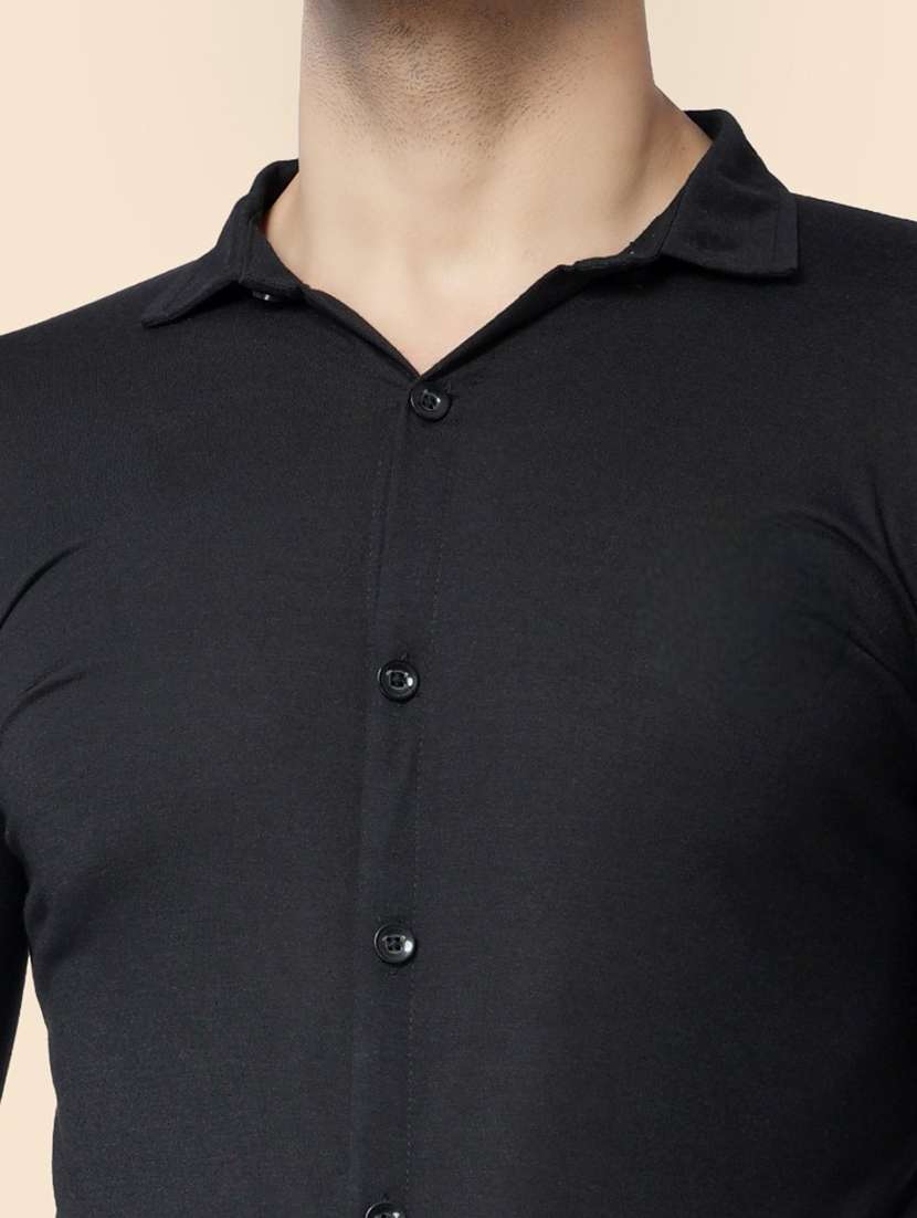 black cotton blend casual shirt - 20841141 -  Standard Image - 5