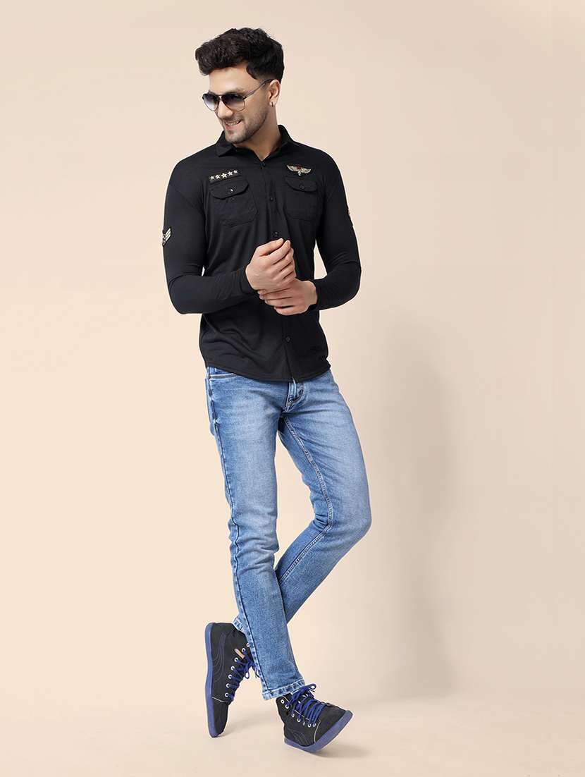 black cotton blend casual shirt - 20841152 -  Standard Image - 3