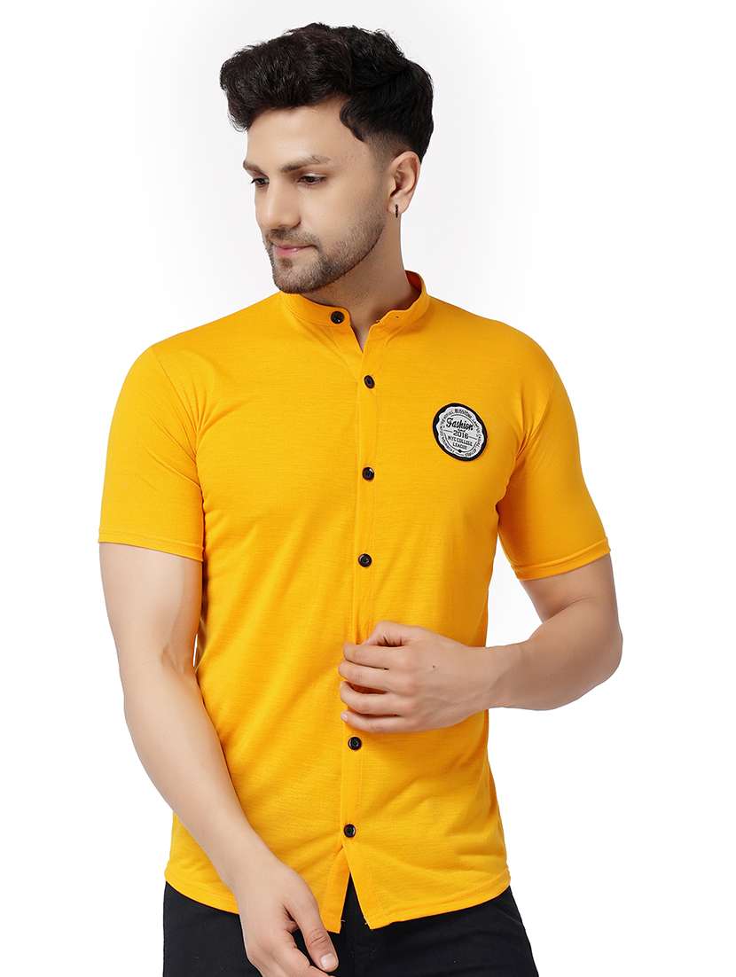 yellow cotton blend casual shirt