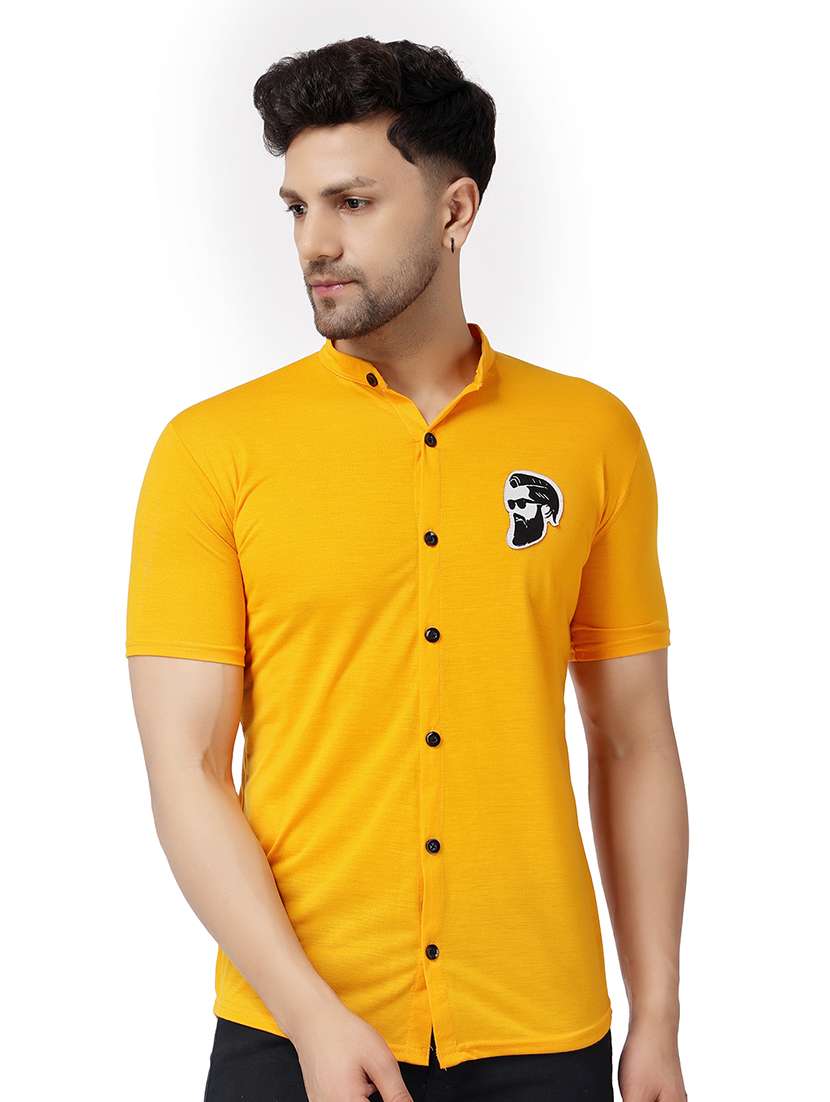 solid yellow cotton blend cotton shirt