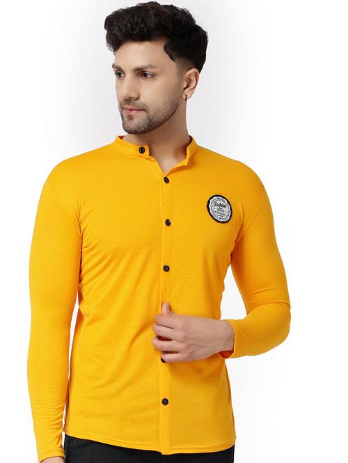 solid yellow cotton blend cotton shirt - 20841162 - Standard Image - 0