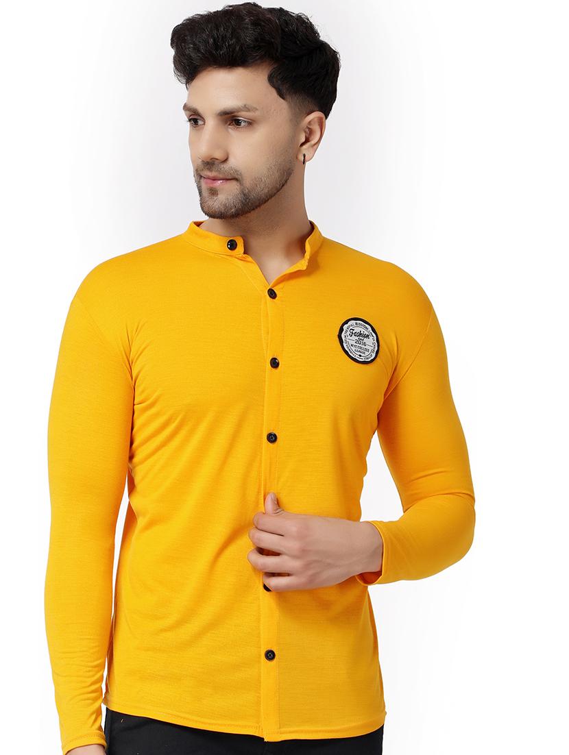 solid yellow cotton blend cotton shirt - 20841162 - Zoom Image - 0