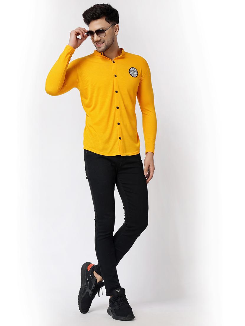 solid yellow cotton blend cotton shirt - 20841162 - Standard Image - 3