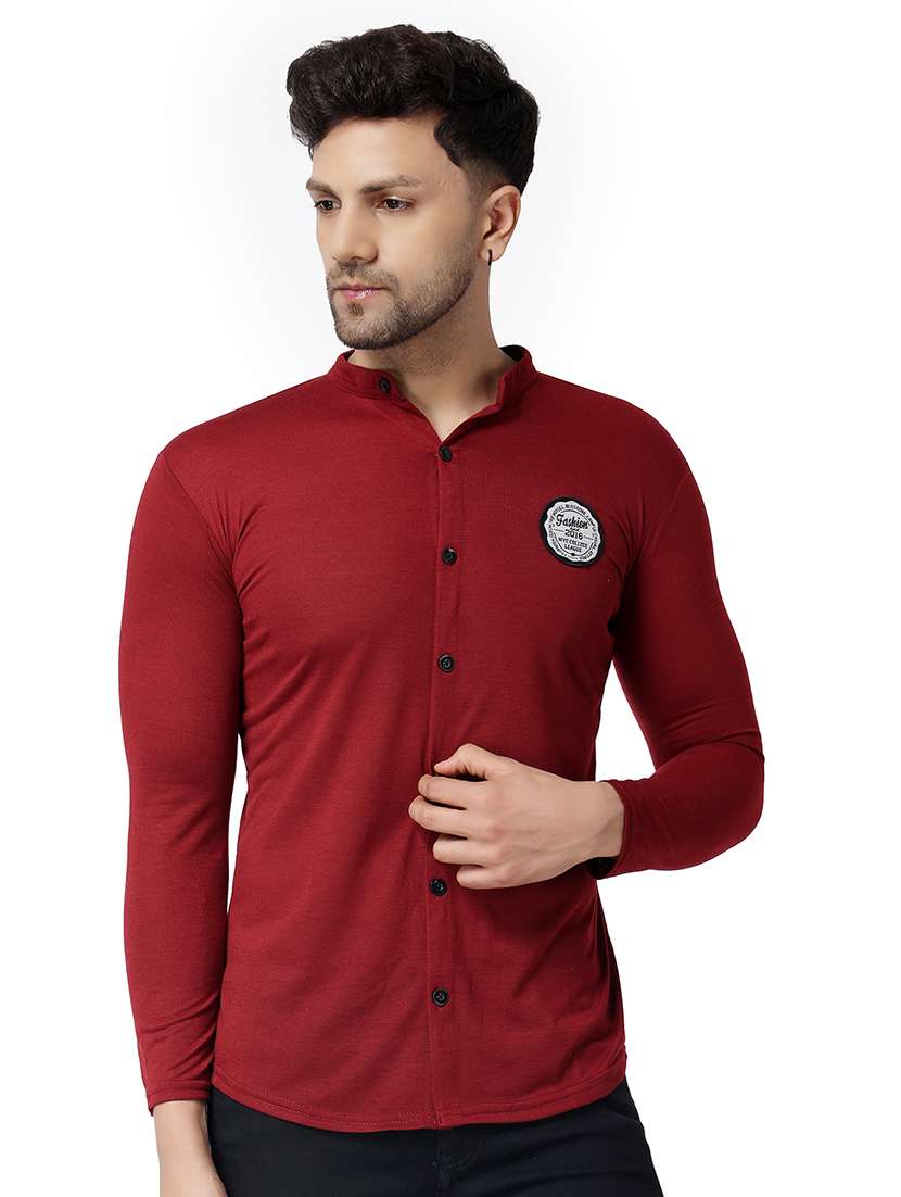 solid maroon cotton blend casual shirt
