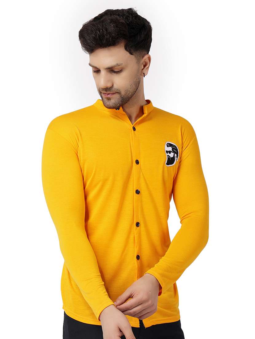 solid yellow cotton blend cotton shirt