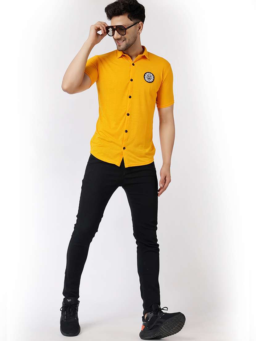 solid yellow cotton blend cotton shirt - 20841171 -  Standard Image - 3