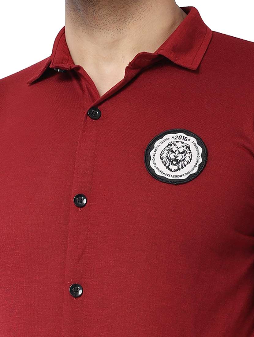 solid maroon cotton blend casual shirt - 20841172 -  Standard Image - 5