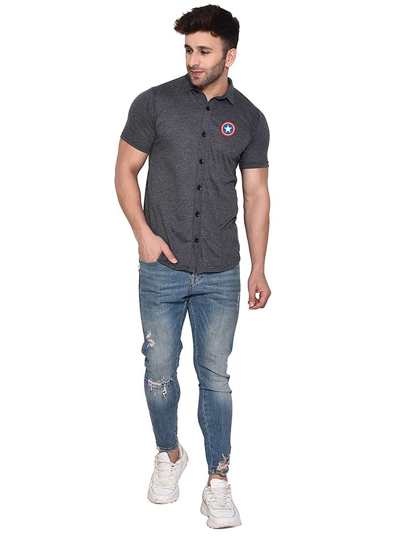 solid grey cotton blend casual shirt - 20841180 -  Standard Image - 3