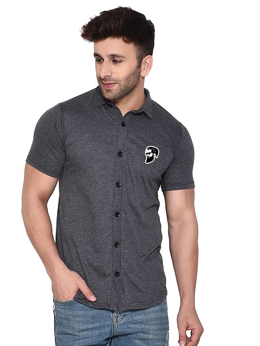 grey cotton blend casual shirt - 20841182 -  Zoom Image - 0
