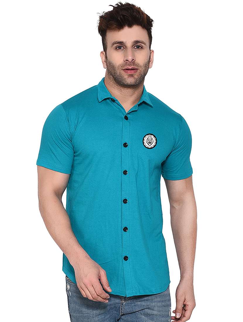 solid green cotton blend casual shirt