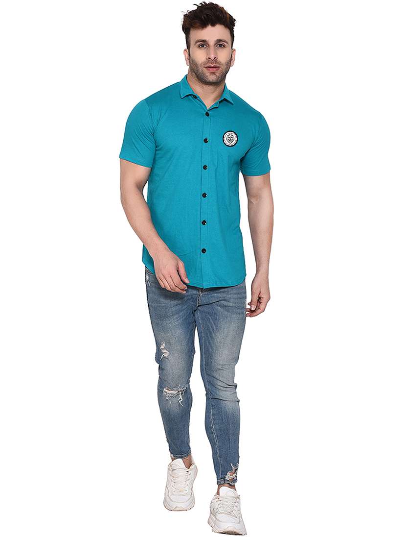 solid green cotton blend casual shirt - 20841194 -  Standard Image - 3