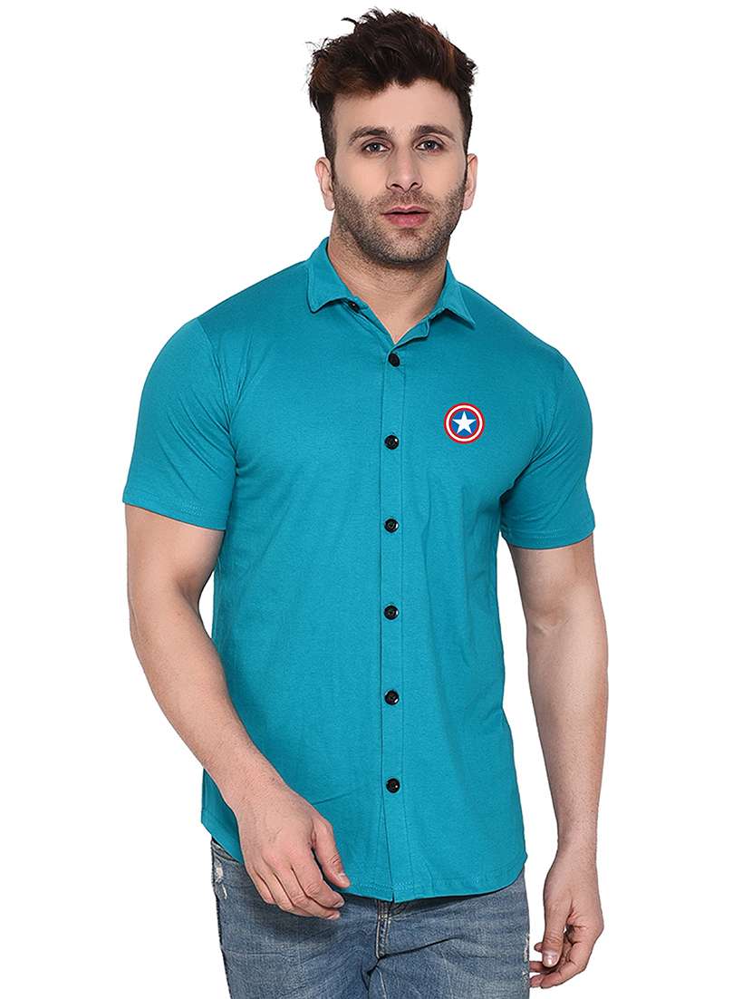 turquoise cotton blend casual shirt