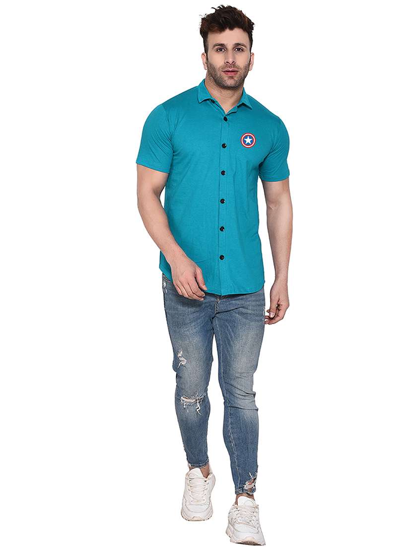 turquoise cotton blend casual shirt - 20841195 -  Standard Image - 3