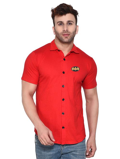 red cotton blend casual shirt - 20841213 - Standard Image - 0